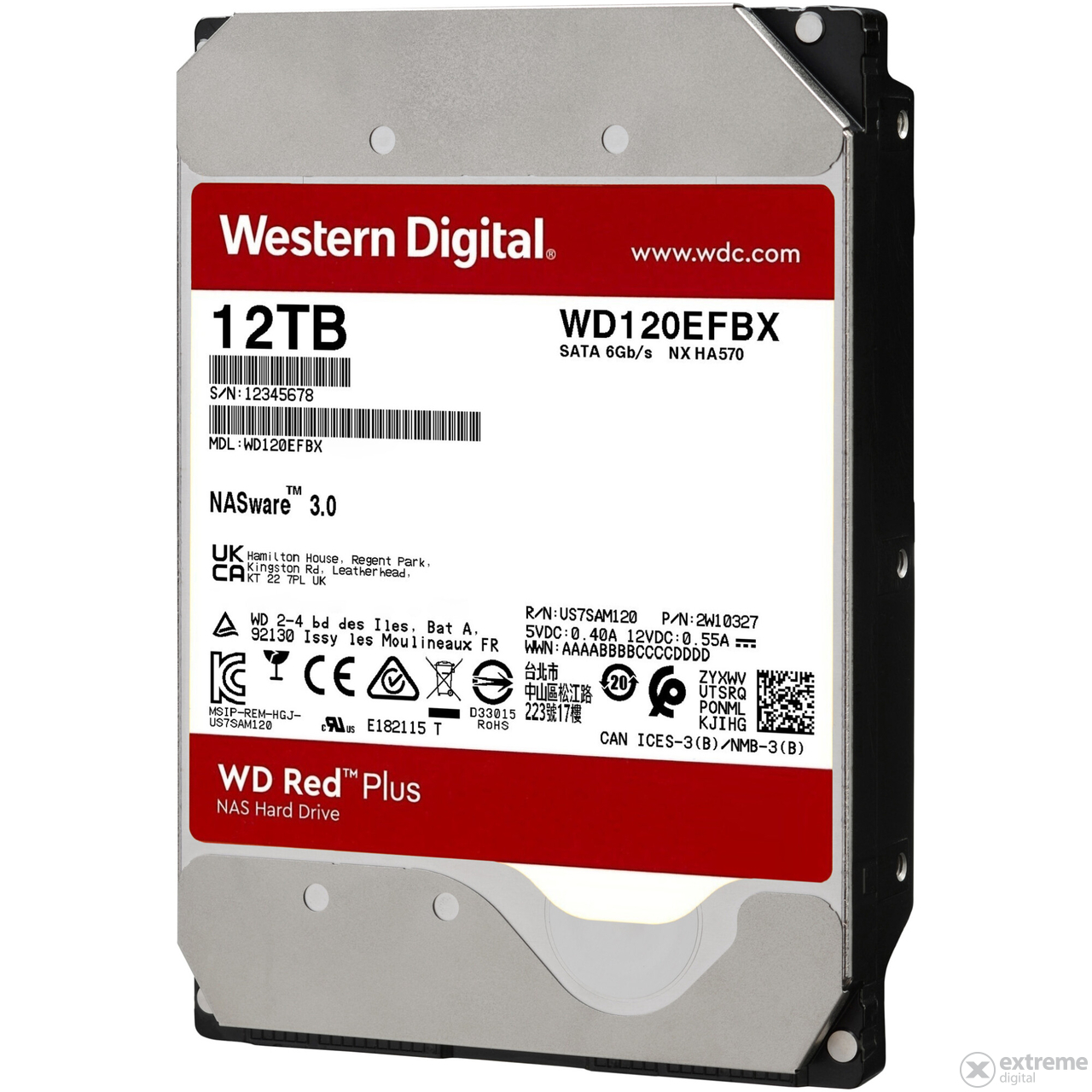 WD 3,5” 12TB SATA3 7200rpm 256MB Red Plus (CMR) HDD belső merevlemez (WD120EFBX) - [bontott]