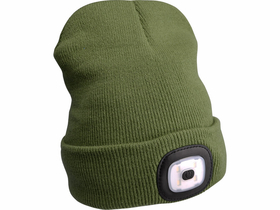 Extol čepice, zelená, pletená, s odnímatelnou LED čelovkou, 4×45 Lumen; USB dobíjecí Li-ion baterie, 3 funkce