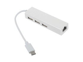 Gigapack Ethernet - Type-C adapterový kabel,  3xUSB, bílý