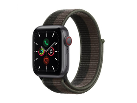 Apple Watch SE (v2) + Cellular, 40 мм, тъмносив, със сива/кафява плетена спортна каишка