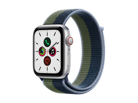 Apple Watch SE (v2) + Cellular, 40 мм, сребрист, наситено синьо / зелено с плетена спортна каишка