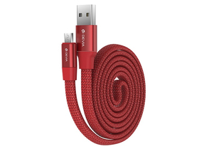 Devia RING Y1 microUSB dátový a nabíjací kábel, červený, vzor šnúrka, 80 cm
