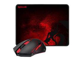 Redragon M601WL-BA Gaming Maus und Mousepad, schwarz-rot