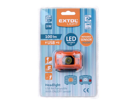 Čelna LED svetilka Extol, 3 W, CREE XPL, 100 Lumnov; polnilna baterija, 3 funkcije