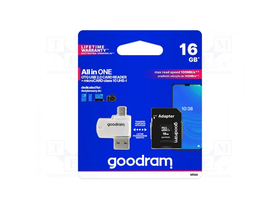 Goodram SDHC 16GB CL10 UHS-I memóriakártya + adapter + OTG kártyaolvasó (M1A4-0160R12)