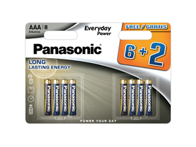 Panasonic LR03EPS/8BW 6+2F 1,5V, AAA/mikro tartós alkáli elem, 8 db /csomag