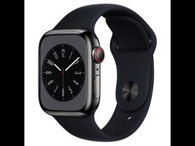 Apple Watch Series 8 Cellular, 45 mm, Graphit-Edelstahlgehäuse, mit Sportarmband in Midnight Black