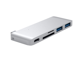 Satechi Aluminium Type-C Passthrough USB Hub, 3x USB 3.0, MicroSD, silber