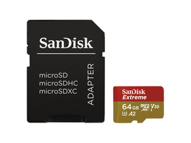 SanDisk Extreme 64 GB microSDXC pamäťová karta + adaptér, Class 10, UHS-I, U3, V30, A2 (183505)