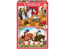 Educa 2in1 puzzle - Horse grooming, 2 x 48 kom.(8412668171503)