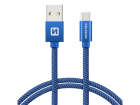 Swissten USB - USB-C dátový a nabíjací kábel, modrý, 1,2m
