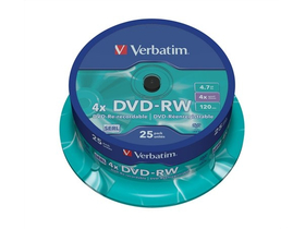Verbatim DVD-RW 4,7 GB, 4x, neuschreibbar, an der Spindel (25 St)