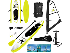 XQMAX SURF, 2m2 Segel + aufblasbares Stand Up Paddle Surf-Board, gelb, 320x76x15cm