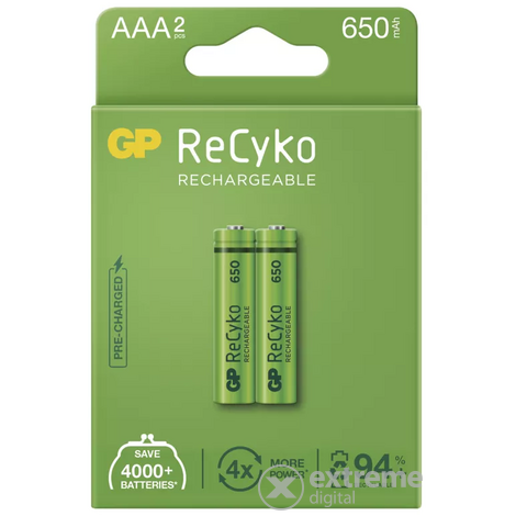 GP ReCyko NiMH tölthető akkumulátor, HR03 (AAA) 650mAh, 2db, (B2116)