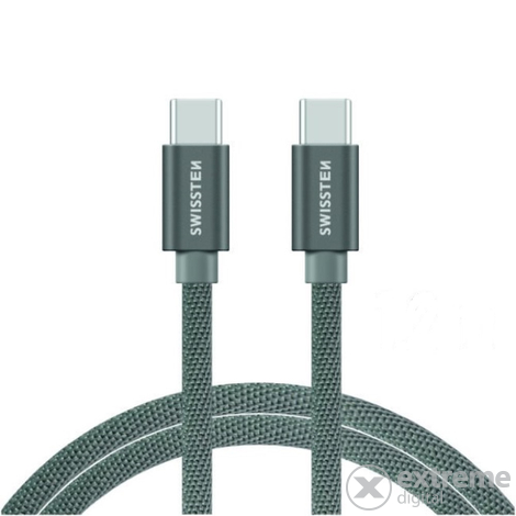 Swissten USB-C - USB-C adat- és töltőkábel, szürke, 1,2 m