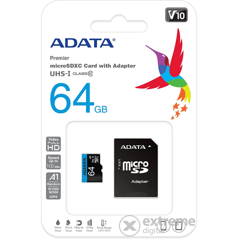 ADATA Speicherkarte MicroSDXC 64GB + Adapter UHS-I CL10 (100/25)