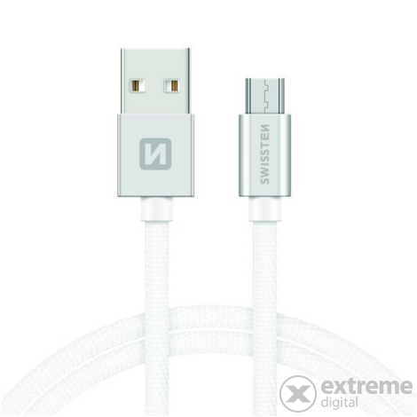 Swissten USB - micro USB adat-és töltőkábel, ezüst/fehér, 1,2m
