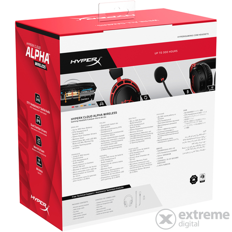 HyperX Cloud Alpha Wireless Bežične / Bluetooth gamer slušalice, 7.1 zvuk, 300 sati čekanja, crne