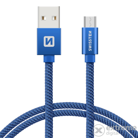 Swissten USB - micro USB adat- és töltőkábel, kék, 2m