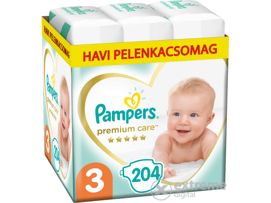 Pampers Premium Care pelenka Monthly Box 3 midi, 204 db