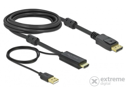 Delock Átalakító Kábel - 85965 (HDMI -> Displayport 1.2, apa-apa, 4K 30Hz, 3m)