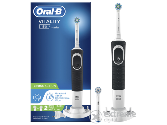 Oral-B D100 Vitality Elektromos fogkefe Sensi és CrossAction fejjel, fekete