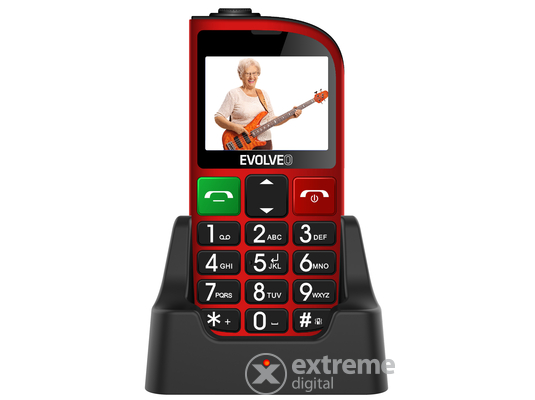 Evolveo EasyPhone EP800 FM Dual SIM kártyafüggetlen mobiltelefon idősek számára, Red